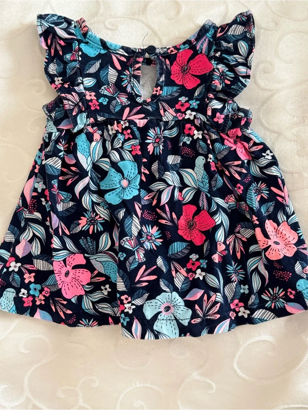NWOT OshKosh Baby Girl Navy Floral Flutter Top Aqua Leggings Set 9M